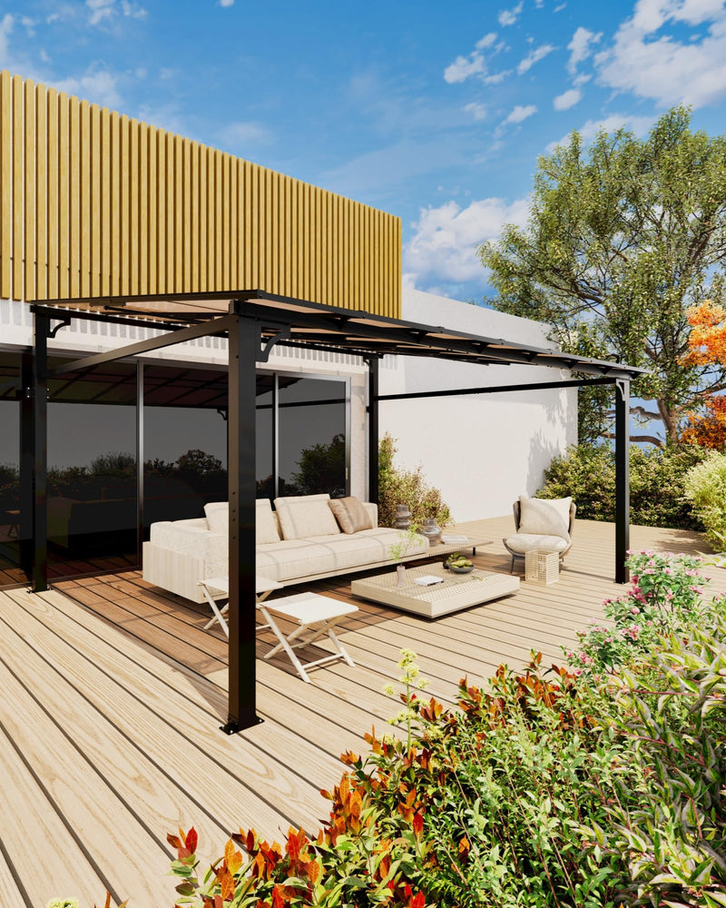 GarveeLife 12' x 14' Lean to Gazebo, Hardtop Wall Pergola with Polycarbonate Roof, Aluminum Frame Mounted Gazebo for Lawn Patio Deck Yard and Party