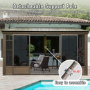 Domi Lean-to Sunroom 12x14FT, Wall Mounted Solarium with Galvanized Steel Sloping Roof, Moveable PVC Screen, Front Door&Side Sliding Door, Aluminum Gazebo Against Wall Sun Room for Patio Deck