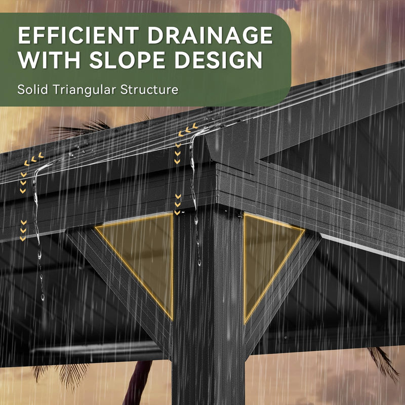 Aoxun 10' X 12' Hardtop Gazebo, Aluminum Outdoor Gazebo with Galvanized Steel Gable Roof Canopy, Patio Permanent Metal Pavilion with Netting, for Garden, Backyard, Deck