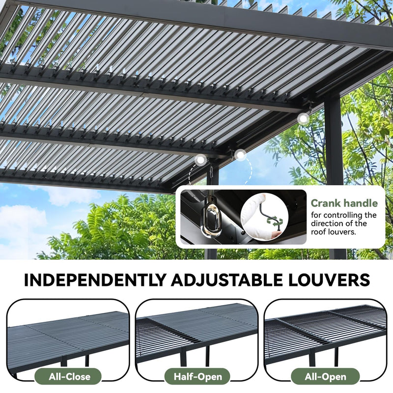 MELLCOM Louvered Pergola 10x18, Modern Aluminum Pergola with Adjustable Roof, Outdoor Shade Structure with Integrated Drainage System, Hardtop Gazebo Carport for Patio