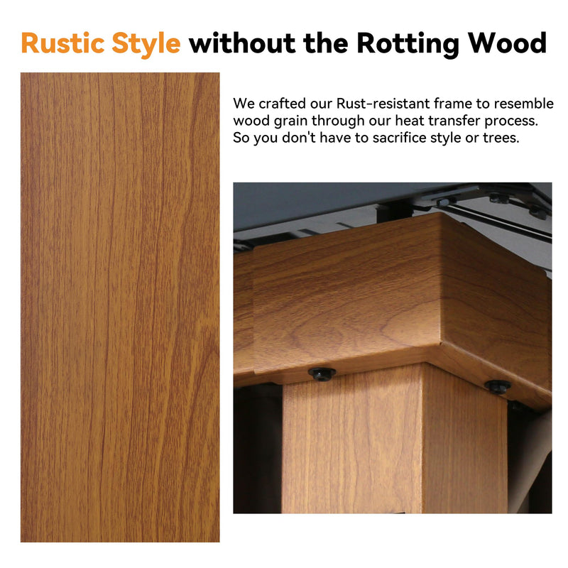 Modern Shade The Horizon Permanent Hardtop Gazebo 12' x 20' w/ 4 LED Lights, Outdoor Gazebo w/Galvanized Steel Double Roof, Patio Pavilion w/Decor Hooks, Mosquito Nettings, Wood-Looking