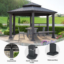 AMERLIFE 13X15FT Hardtop Gazebo, Hexagon Metal Patio Gazebo, Double Tiered Patio Pavilion with Aluminum Foot, Dual Rails, Ceiling Hook and Bench for Patio, Garden, Backyard Shade