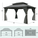 YITAHOME 12x16ft Hardtop Gazebo with Nettings and Curtains, Heavy Duty Double Roof Galvanized Steel Outdoor Combined of Vertical Stripes Roof for Patio, Backyard, Deck, Lawns, Gray