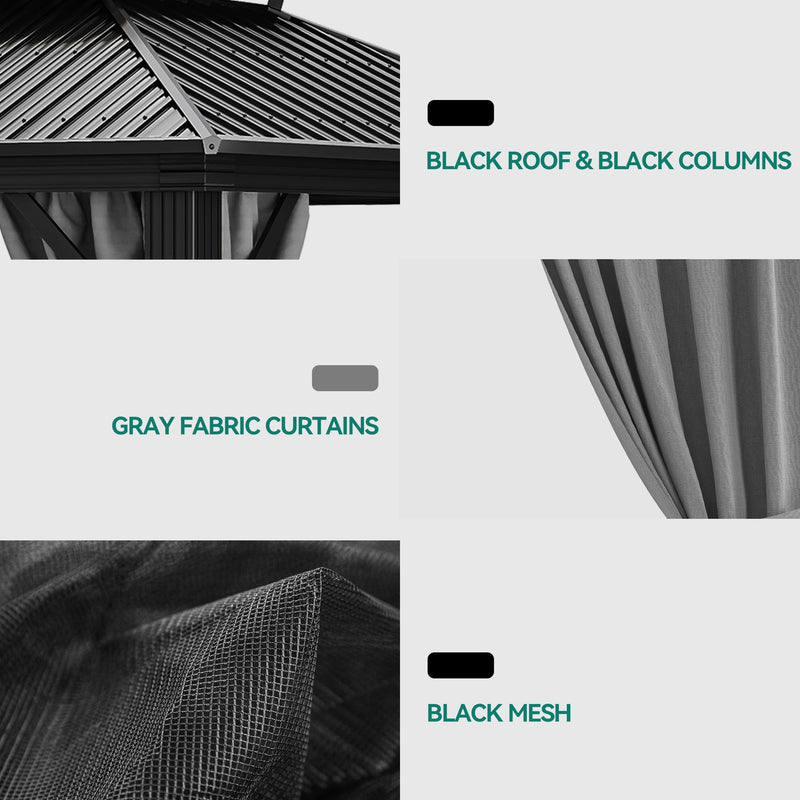 YITAHOME 12x20ft Hardtop Gazebo, Heavy Duty Double Roof Galvanized Steel Outdoor with Nettings and Curtains Combined of Vertical Stripes Roof for Patio, Backyard, Deck, Lawns, Gray