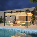 Aoxun 12x14 Outdoor Pergola, Patio Aluminum Pergola with Upgraded Retractable Canopy, Heavy Duty Metal Pergolas and Gazebos with Adjustable Sun Shade Cover for Modern Backyard, Deck, Garden