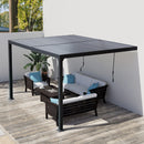 BPS 13 x 10 ft. Outdoor Aluminum Wall Mounted Louvered Pergola Waterproof Gazebo Sun Shade Shelter with 2 Adjustable Rainproof Panels for Patio, Garden, Backyard Lawn & Garden - Dark Gray