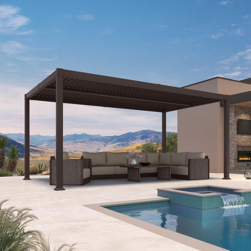 PURPLE LEAF 10' x 16' Louvered Pergola Outdoor Adjustable Louvre Shade Modern Patio Aluminum Pergola with Retractable Roof for Deck Backyard Garden Hardtop Gazebo