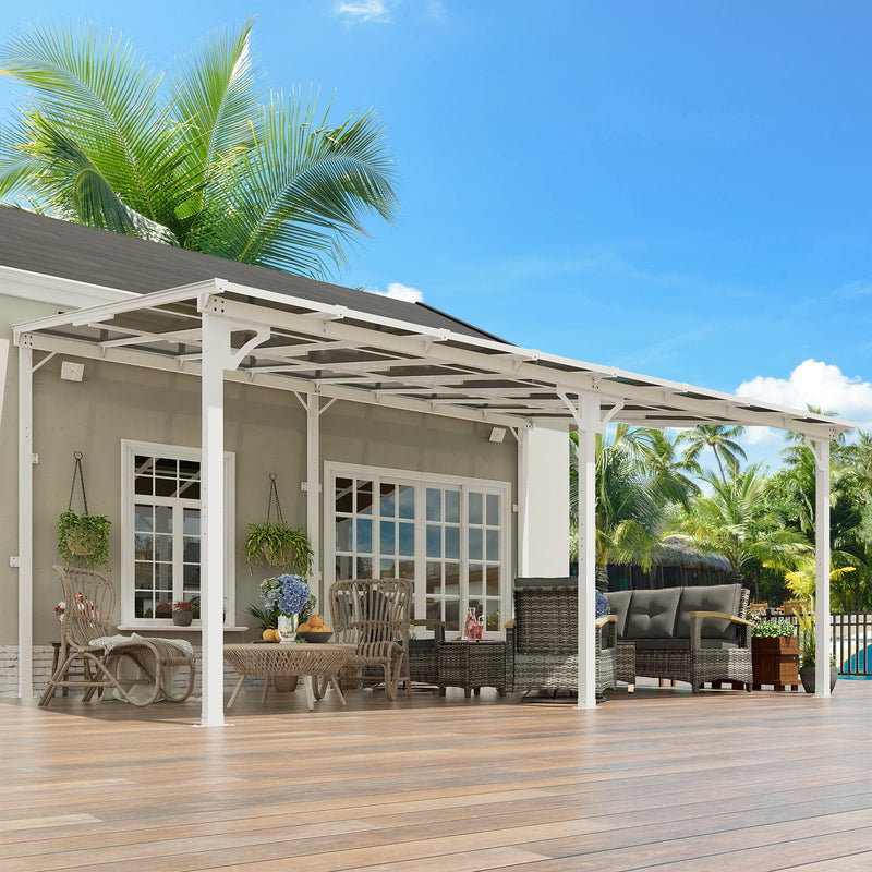 MEISSALIVVE 12' x 16' Gazebo, Wall Mounted Gazebo, Lean to Metal Awnings Gazebos, Gazebo Pergola with Sloped Roof, Outdoor Patio Gazebo Awning for Backyard, Deck, White