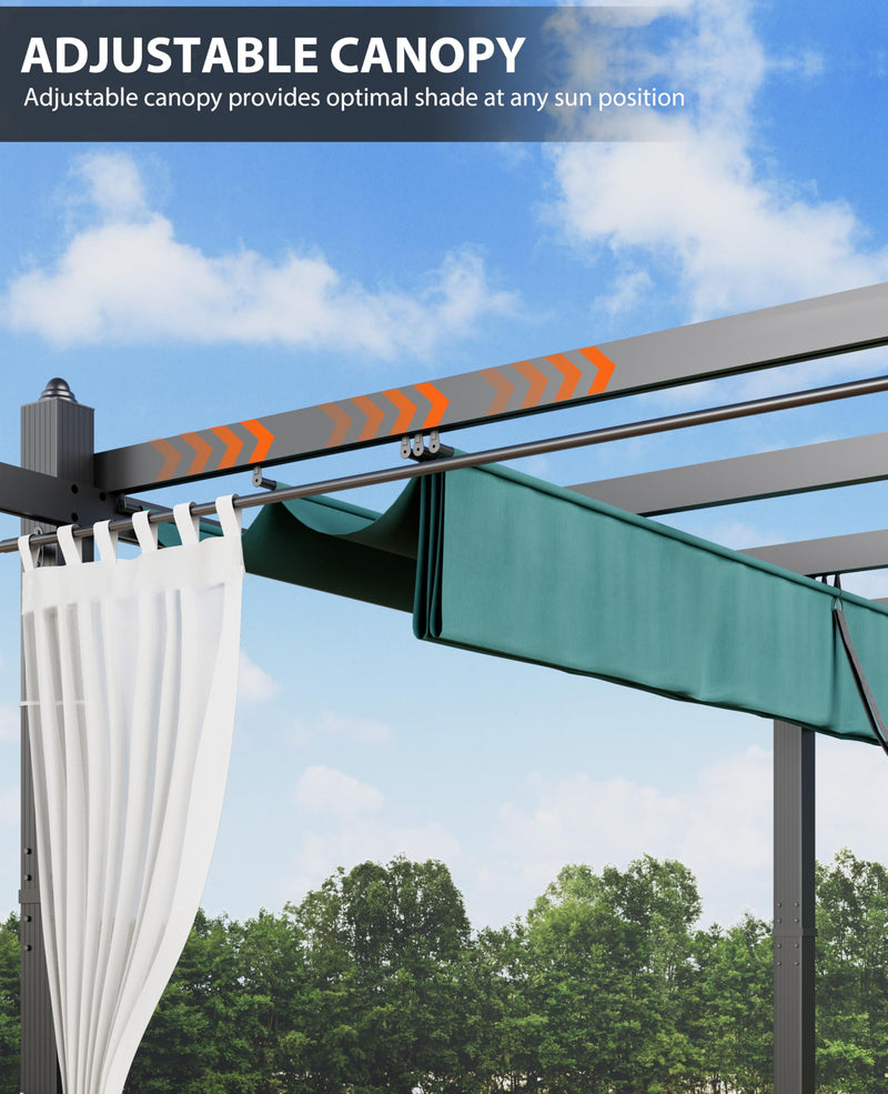 Garvee 10x13 Ft Outdoor Retractable Pergola with Canopy and Side Mesh Screen, Upgraded Gray Post Aluminum Pergola, Modern Pavilion for Backyard, Patio, Porch, Grape Trellis, Blue + White