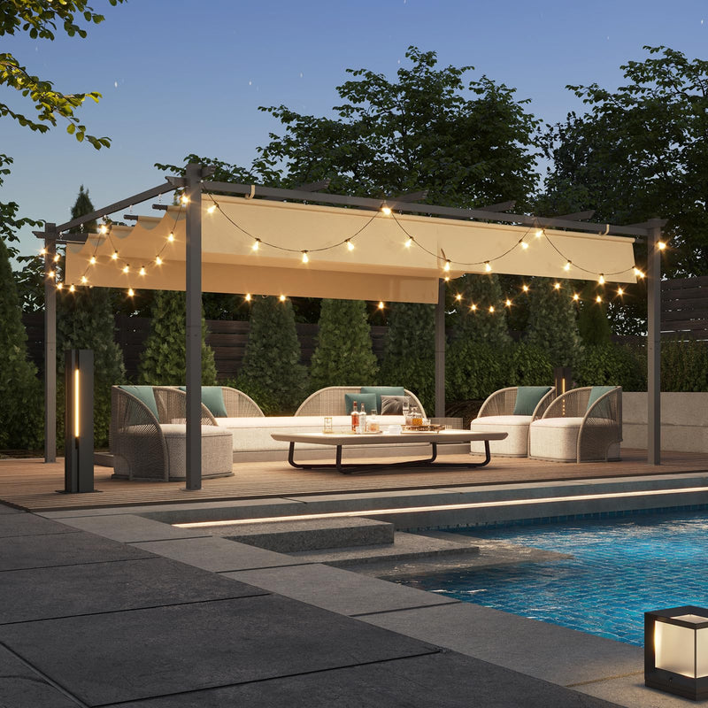 Aoxun 12x16FT Aluminum Pergola, Outdoor Retractable Pergola with Upgraded Canopy Cover, Heavy Duty Metal Pergolas and Gazebos with Adjustable Sun Shade for Modern Patio, Backyard, Deck, Garden