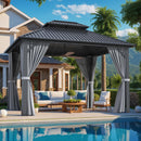 Airwire 10x12 FT Gazebo Hardtop Gazebo Aluminum Pergola with Aluminum Frame, Double Galvanized Steel Roof, Curtains and Netting Included Outdoor Gazebos Canopy for Patio, Backyard, Deck, Lawn,Grey