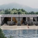 ASJMR 10x28FT Wall Mounted Gazebo Hardtop,Outdoor Wall-Mounted Patio Pergola Metal Frame Double Curtains Gazebo with Sloping Sun Panel Roof for Patio,Garden,Lawn,Pool,Backyard Deck, Sand