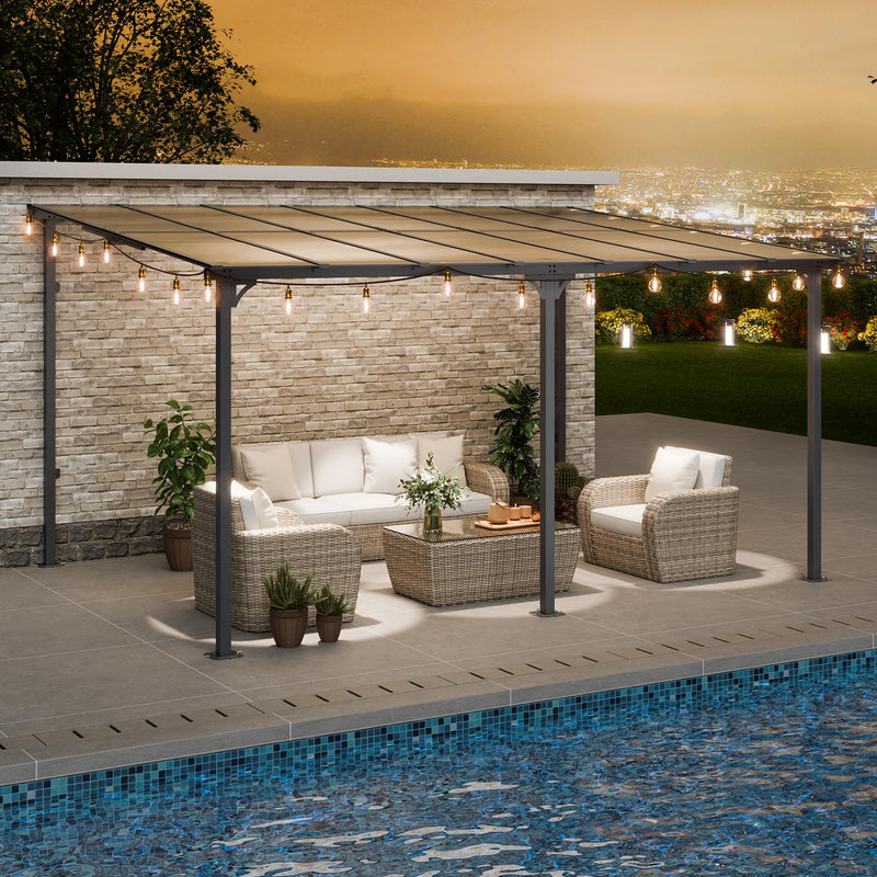 VEVOR Lean to Gazebo for Patio, 10' x 14' Hard Top Gazebo with Aluminum Frame, Wall Mounted & Freestanding Pergola, UV Resistant Polycarbonate Roof, Outdoor Patio Awnings for Deck, Garden and Backyard