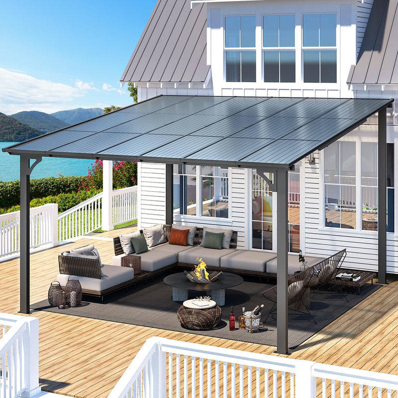 AECOJOY 12' x 12' Gazebo Outdoor Pergola for Patio, Large Wall-Mounted Hard Top Lean to Metal Gazebo Shelter Pergolas and Gazebos Clearance with Patio Roof, Heavy Duty Awnings for Patio, Decks