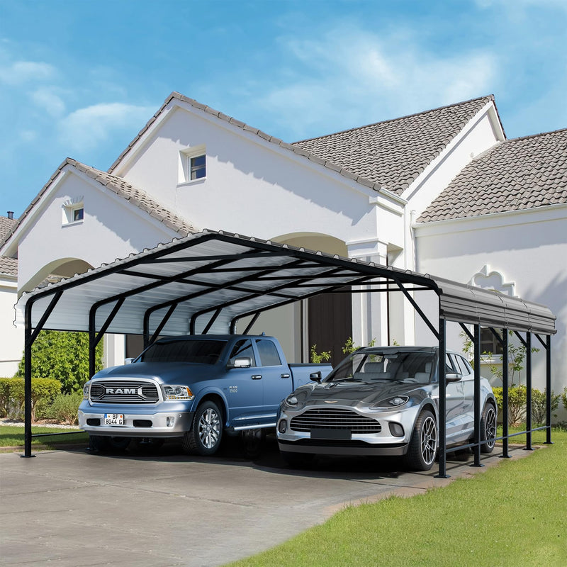 JAMFLY 20X20 FT Carport, Heavy Duty Carport Canopy with Galvanized Steel Roof and Frame, Metal Carport Upgraded Extra Large Garage for Pickup, Boat, Car and Tractors