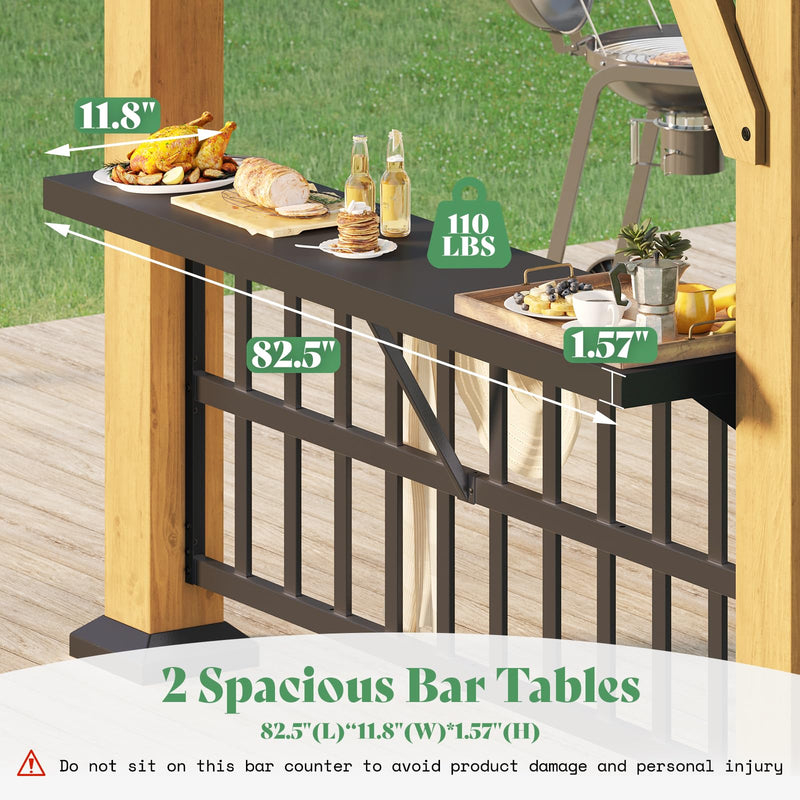 AMERLIFE Solid Wood Gazebo, Hardtop Gazebo with Metal Steel Gable Roof with Guest House for Garden, Porch, Patio, Black + Natural Wood (9 x10FT)