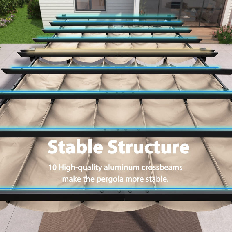 PURPLE LEAF 12' X 18' Outdoor Retractable Aluminum Pergola with Sun Shade Canopy Patio Metal Porch Garden Pavilion Grill Gazebo Modern Backyard Grape Trellis Pergola, Beige