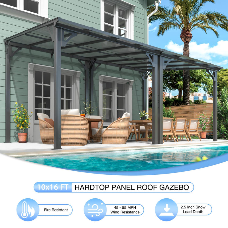 AirWire 10x16 FT Gazebo Pergola Awnings for Patio with Hardtop Gazebos on Clearance Patio Covers for Shade and Rain, Lean to Gazebo Sunroom Patio Canopy Outdoor Pergolas for Patios,Decks,Backyard