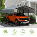 Real Relax 10X15 FT Metal Carport, Heavy Duty Carport Canopy with Galvanized Steel Roof, Outdoor Garage Car Shelter Shade for Car, Truck and Boats, Gray