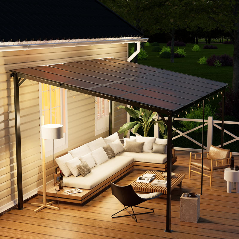 Yalissey 10'×14' Patio Gazebo with Waterproof Fuzzy Strip, Innovative Base Support Pergola, Wall Mounted Gazebo for Backyard, Decks, Garden