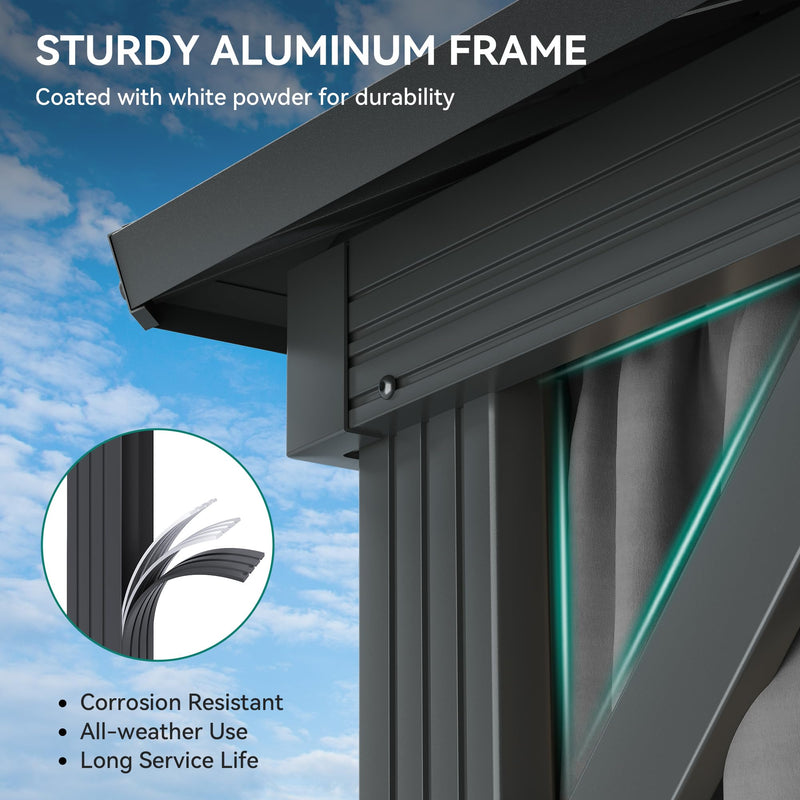 YITAHOME 12x14ft Hardtop Gazebo, Heavy Duty Double Roof Galvanized Steel Outdoor with Nettings and Curtains Combined of Vertical Stripes Roof for Patio, Backyard, Deck, Lawns, Gray