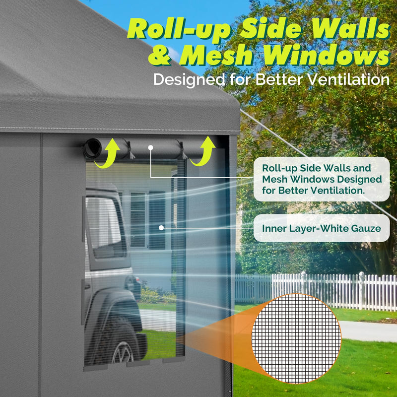 Velway Carport 12x20ft Heavy-Duty Canopy - Portable Garage Metal Carport Featuring Galvanized Frame Waterproof & UV-Protected Tarp with Removable Sidewalls & Doors for Car, Truck, Boat