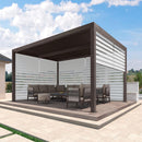 PURPLE LEAF Outdoor 10' × 14' Louvered Pergola with Roller Blinds Patio Adjustable Aluminum Canopy Retractable Metal Roof for Deck Outside Backyard Hardtop Gazebo Sun Shade, 2 Short and 1 Long Side