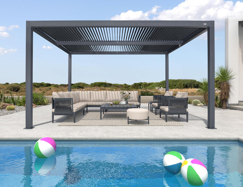 PURPLE LEAF Louvered Pergola 94AS 12' x 14' Outdoor Aluminum Pergola with Adjustable Roof for Deck Backyard Garden Grey Hardtop Gazebo