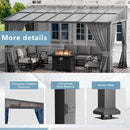 ALAULM 10'x 14' Outdoor Hardtop Pergola,Wall Mounted Lean to Gazebo with Curtains and Netting,Galvanized Metal Frame,Sunshade for Patio, Backyard, Deck and Lawns-Gray