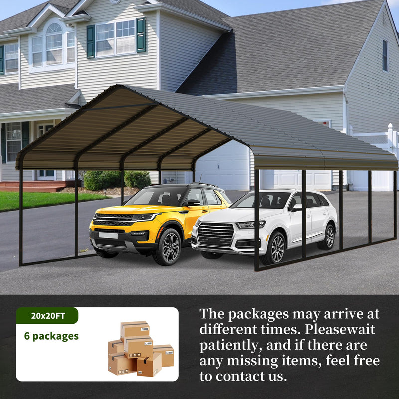 20x20 FT Metal Carport Canopy Heavy Duty with Galvanized Steel Roof & Frame, All-Weather Portable Car Garage Shelter for Cars, Safe Boat Cover Car Ports for Yard