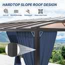 Gotland 10FTx26FT Outdoor Wall-Mounted Hardtop Pergola, Metal Frame Gazebo with Sloping Sun Panel Roof and Double Curtains for Patio, Garden, Lawn, Navy