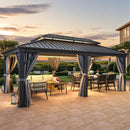 YITAHOME 12X20FT Hard Top Metal Gazebo Patios Double Roof Canopy Aluminum Frame Garden Gazebo Tent Curtains Netting for Patios Backyards Decks Lawns Gray