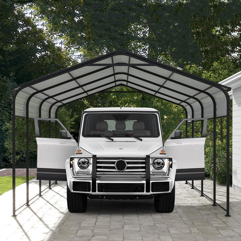 COEWSKE Metal Carport 12x20 FT Heavy Duty, Outdoor Steel Large Rv Car Ports Canopy with Galvanized Steel Roof and Frame, Car Shelter Protect from Sun and Heavy Snow for Pickup, Boat, Car and Tractors
