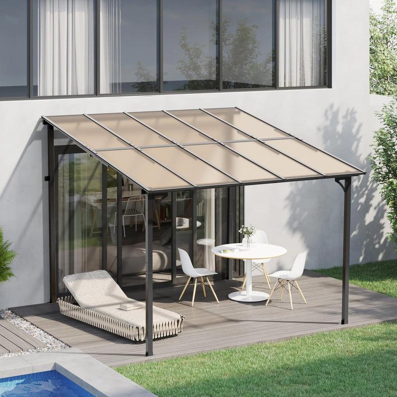 Crownland 10'x10' Outdoor Gazebo Hardtop, Wall-Mounted Lean-to Gazebo with Dewatering Hole, Large Outdoor Pergola Awning, Waterproof for Deck, Backyard, Garden, Porch