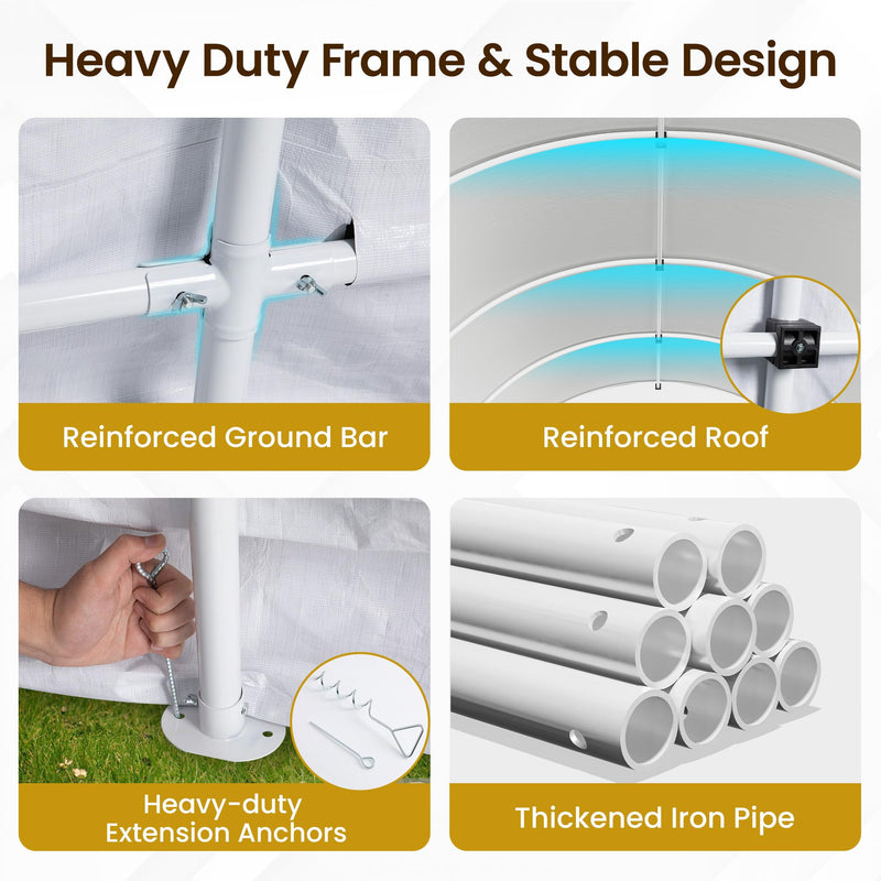 FansaFurn Carport, 10X20 Ft Round Portable Garage, Steel Heavy Duty Carport with Ground Stakes, Tensioner and 2 Roll Up Windows PE Fabric Car Port, Garage, Storage Shed, Tent for Storage, SUV