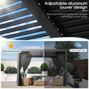 LVUYOYO Louvered Pergola 10' x 10', Outdoor Pergola with Adjustable Roof, Patio Aluminum Frame Metal Gazebo with Curtains and Netting for Patio, Backyard, Garden, Deck (Black)