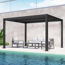 Louvered Pergola 10'x12', Full Aluminum Outdoor Pergola with Adjustable Rainproof and Gutter System, Hardtop Gazebo for Patio, Deck, Garden, Yard, Black