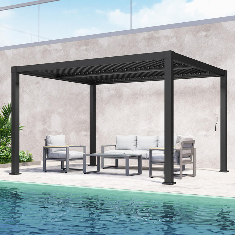 Louvered Pergola 10'x12', Full Aluminum Outdoor Pergola with Adjustable Rainproof and Gutter System, Hardtop Gazebo for Patio, Deck, Garden, Yard, Black