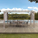 Sunjoy Outdoor Pergola 12 x 14 ft. with Adjustable Sun Shade Canopy for Backyard and Garden Shade, Patio Modern White Steel Frame Grape Trellis Pergolas, Light Gray by SummerCove