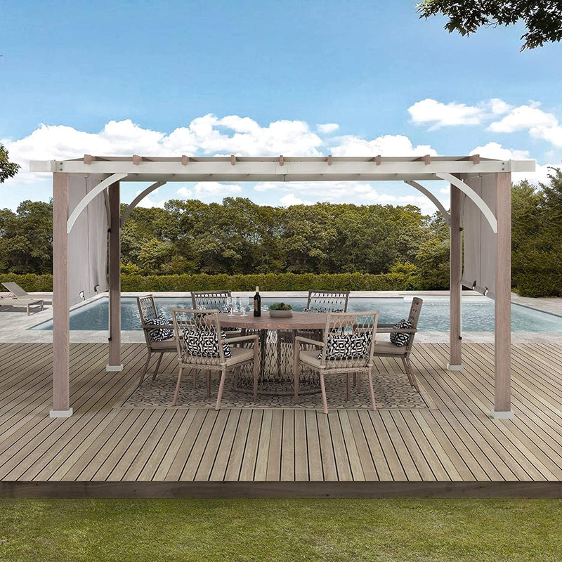 Sunjoy Outdoor Pergola 12 x 14 ft. with Adjustable Sun Shade Canopy for Backyard and Garden Shade, Patio Modern White Steel Frame Grape Trellis Pergolas, Light Gray by SummerCove