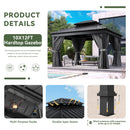 Aoxun 10' X 12' Hardtop Gazebo, Aluminum Outdoor Gazebo with Galvanized Steel Double Roof Canopy, Permanent Metal Pavilion with Privacy Curtain and Netting, for Garden, Backyard, Square Foundation