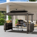 Domi 6x10FT Hardtop Grill Gazebo, BBQ Gazebo with Double Galvanized Steel Roof, 2 Storage Cabinets and Ceiling Hooks, Outdoor Grill Shelter for Backyard, Lawn and Garden(Brown)