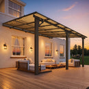 AECOJOY 10' x 14' Adjustable Height Outdoor Lean to Gazebo Pergola for Patio, Large Wall-Mounted 8.1-9.8 Ft Hard Top Metal Heavy Duty Metal Awnings Shelter Pergolas and Gazebos Clearance with Roof