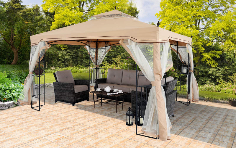 MASTERCANOPY 10x10 Patio Gazebo with Netting Screen Walls for Lawn, Garden, Backyard and Deck Beige