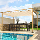 HAPPATIO 10' X 13' Wood-Grain Aluminum Pergola - Adjustable Sun Shade Canopy with Retractable Roof for Backyard, Deck, Patio, by The Pool（Beige）