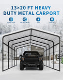 KOKEBREN Metal Carport, Outdoor Car Port Canopy with Reinforced Base and Galvanized Steel Roof, Heavy Duty Garage Car Shelter Shade for SUV, Truck, Boats, 13x20 FT