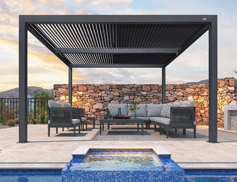 PURPLE LEAF Louvered Pergola 94AS 12' x 12' Outdoor Aluminum Pergola with Adjustable Roof for Deck Backyard Garden Grey Hardtop Gazebo