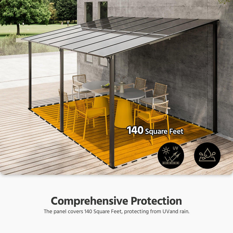 LAUSAINT HOME 10'×14' Gazebo for Patio, Lage Wall Mounted Lean to Outdoor Pergola with Roof(140 Sq.Ft Shaped), Hard Top Heavy Duty Awnings for Decks, Backyard, Garden, Grills (Dark, 10'x14')