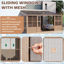 EROMMY 10' x 16' Sunroom, Wall Mounted Gazebo Solarium with Drainage Trough, Polycarbonate Roof, Lean to pergola for Garden, Permanent Sun Room with Lockable Sliding Doors, Brown