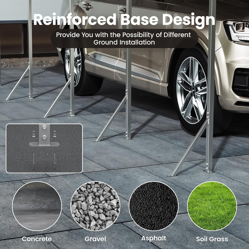 Heavy Duty Metal Carport, Reinforced Frame and Roof for All-Weather, Outdoor Galvanized Car Port with Enhanced Base for Car, Boats (Gray, 12x20 FT)